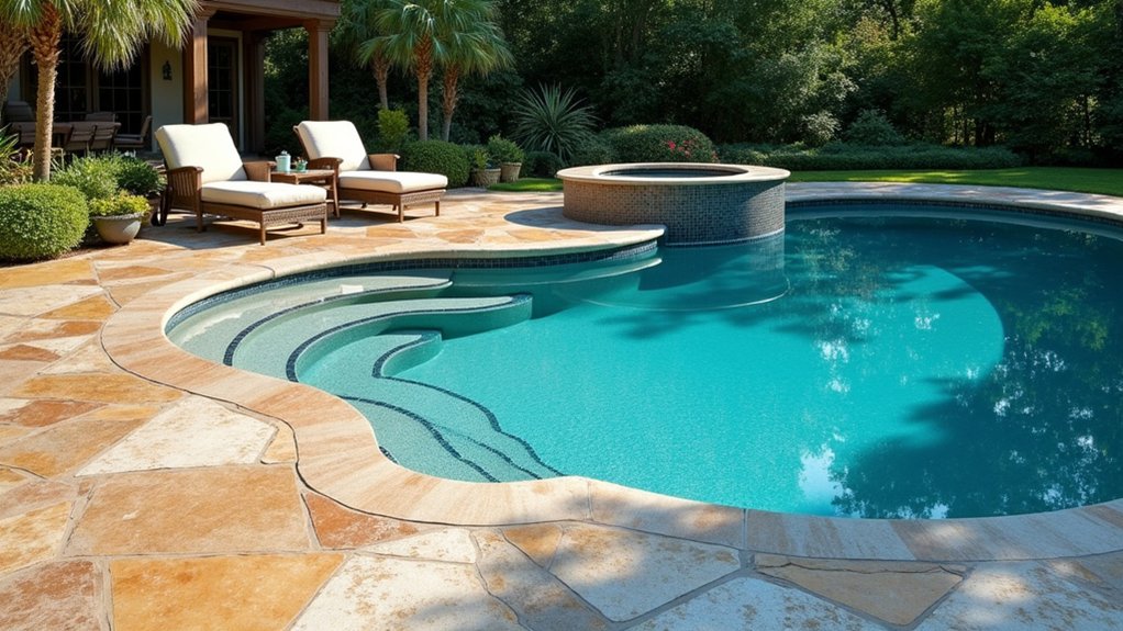 21 Practical Pool Deck Ideas Inground Concrete Designs That Last vibrant colored concrete finishes