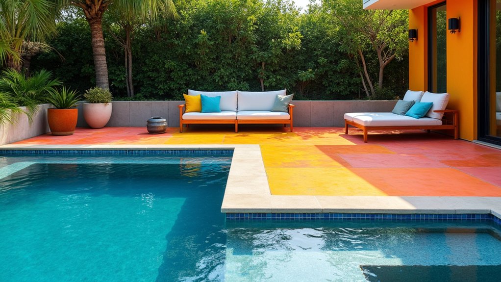 17 Creative Pool Deck Resurfacing Ideas for a Fresh New Look vibrant colored concrete oasis