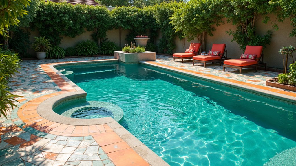 17 Creative Pool Deck Resurfacing Ideas for a Fresh New Look vibrant decorative tile accents
