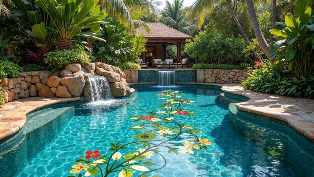 vibrant floral pool decor