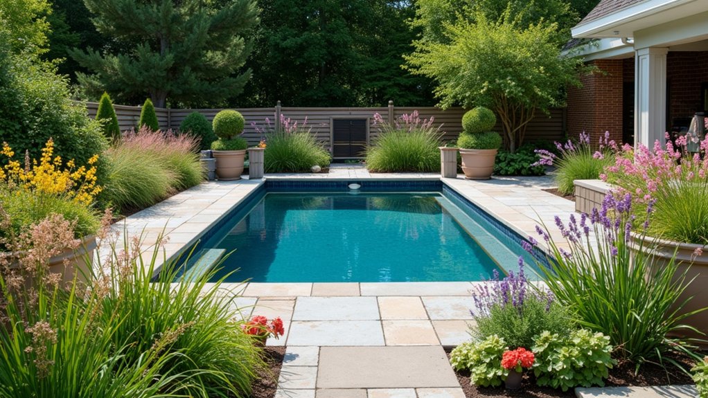 20 Clever Backyard Above Ground Pool Landscape Ideas That Work in Any Yard vibrant flowers enhance pools