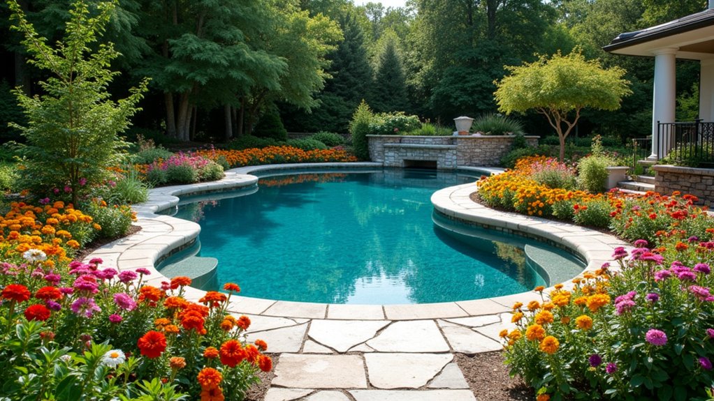 18 Beautiful Pool Landscaping Ideas to Refresh Your Outdoor Space vibrant fragrant flower sanctuary