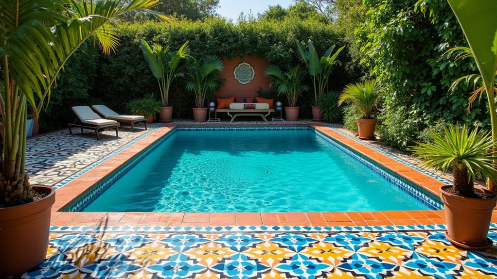 21 Stylish Pool Deck Tile Ideas That Add Color and Pattern vibrant moroccan cement tiles