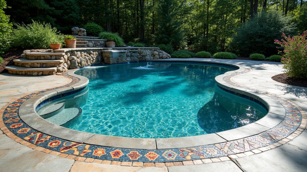 21 Practical Pool Deck Ideas Inground Concrete Designs That Last vibrant mosaic pool artistry