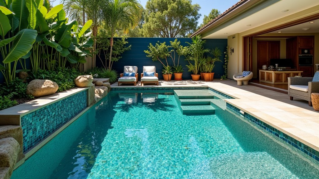 20 Gorgeous Small Backyard Pool Ideas for Compact Spaces vibrant mosaic pool artistry