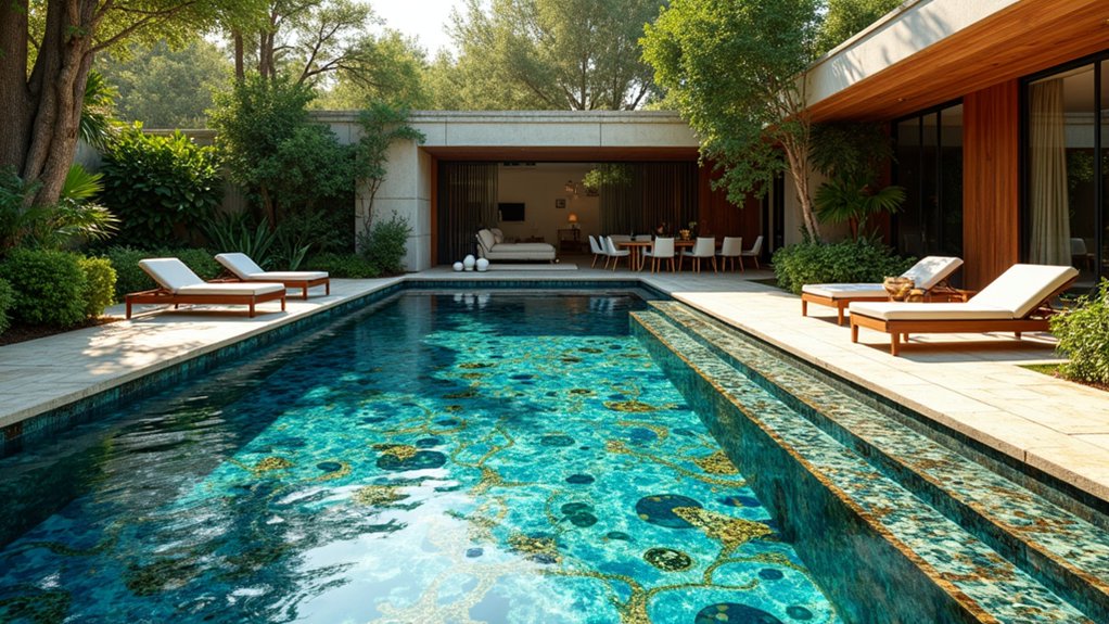 23 Striking Modern Pool Deck Ideas for a Sleek Backyard Finish vibrant mosaic pool designs