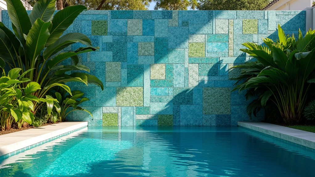 23 Stylish Pool Landscaping With Fence Ideas That Feel Secure and Chic vibrant mosaic tile artistry