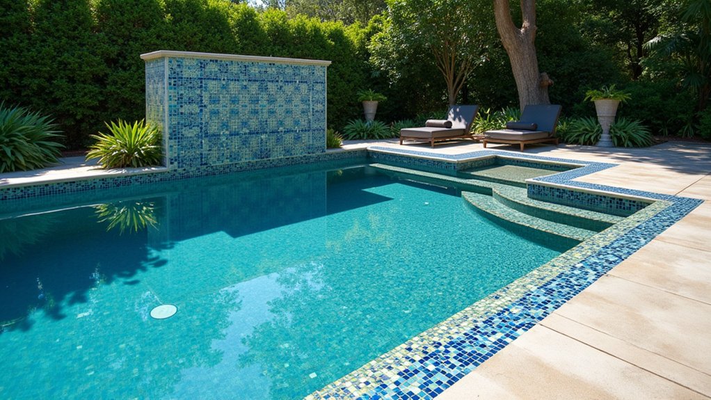 21 Crisp Pool Deck Edging Ideas That Define the Space vibrant mosaic tile artistry