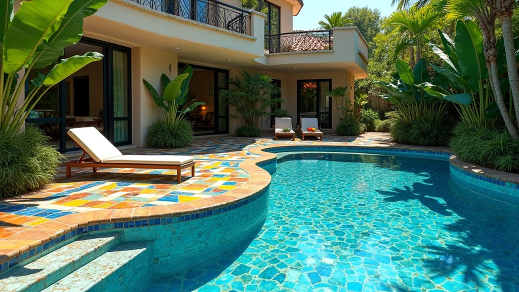 21 Inspiring Pool Deck Makeover Ideas You’ll Want to Try This Summer vibrant mosaic tile patterns