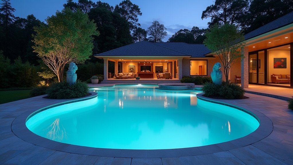 23 Oval Pool Design Ideas That Flow Beautifully in Any Yard vibrant pool lighting design