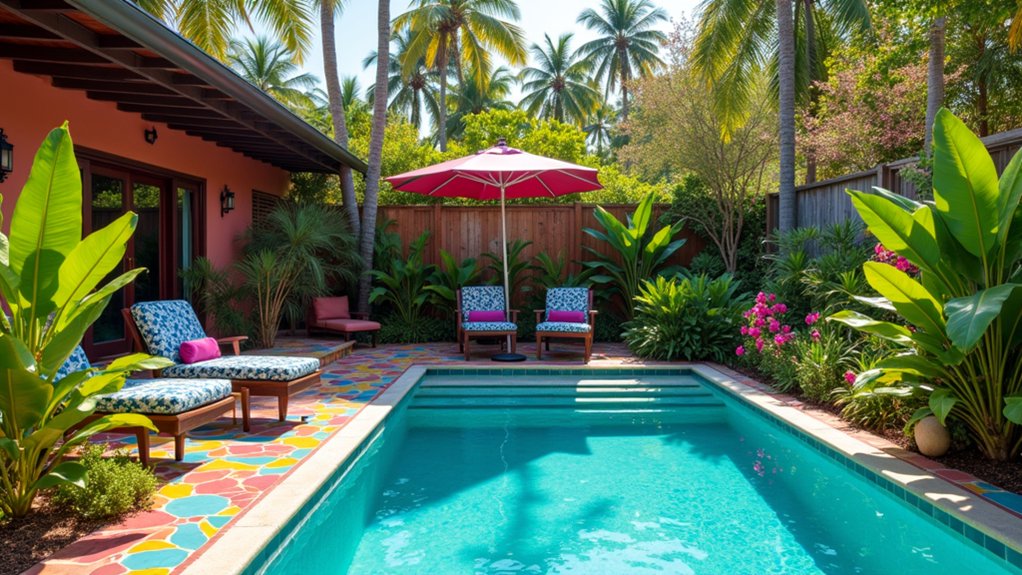 23 Creative Pool Landscaping Inspiration Ideas to Spark Your Vision vibrant poolside color scheme