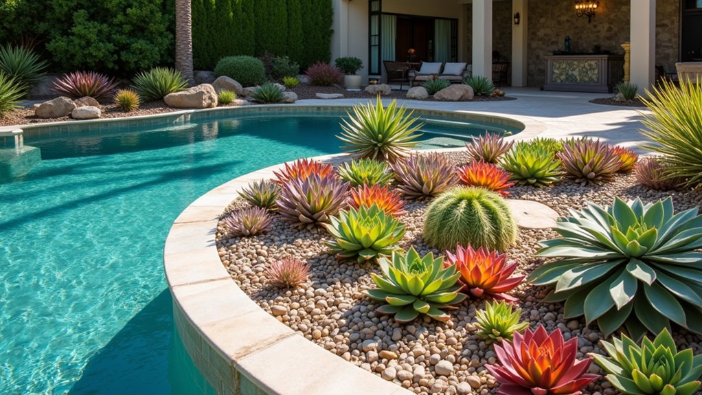18 Trendy Pool Landscaping With Succulents That Thrive in the Sun vibrant succulent mosaic display