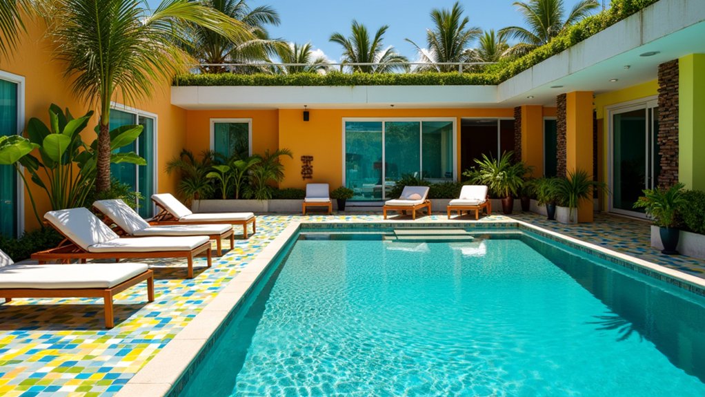 21 Creative Cheap Pool Deck Ideas That Still Shine vibrant tile design ideas