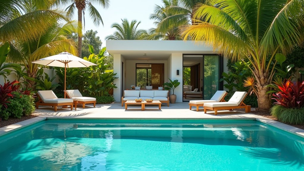 19 Trendy Pool Deck Paint Colors That Set the Mood vibrant tropical pool oasis