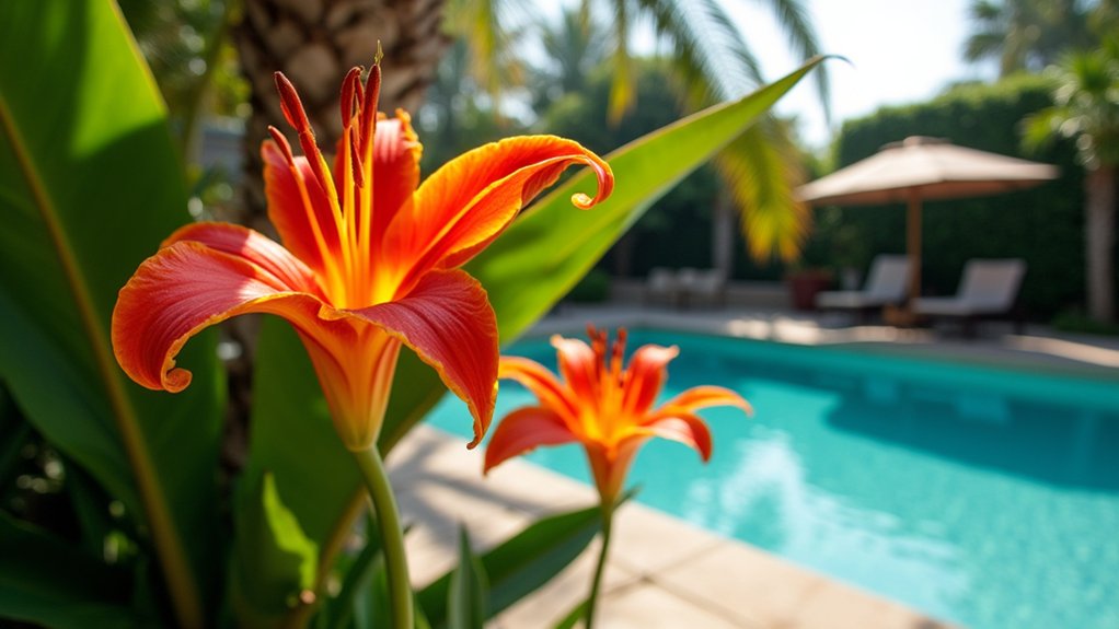 18 Gorgeous Pool Landscaping Plants That Bring Your Yard to Life vibrant tropical poolside blooms