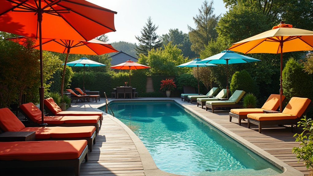 17 Easy Pool Deck Update Ideas That Make a Big Impact vibrant umbrellas and canopies