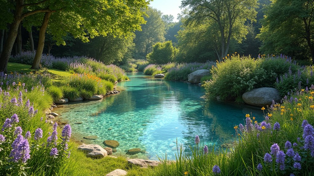 18 Natural Pool Ideas That Blend Seamlessly With Nature vibrant wildflower pool border
