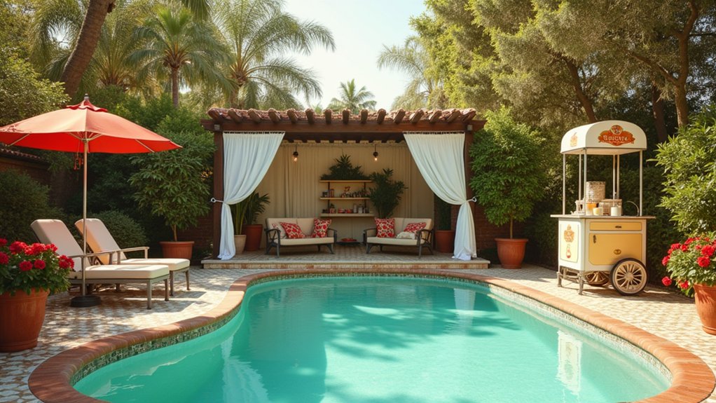 15 Dreamy Backyard Pool Landscaping Ideas for Every Style vintage charm by the pool