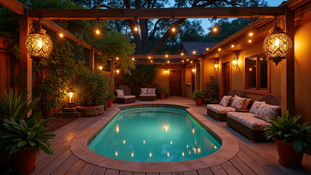 15 Rustic Pool Design Ideas That Feel Warm and Inviting vintage lanterns for ambiance