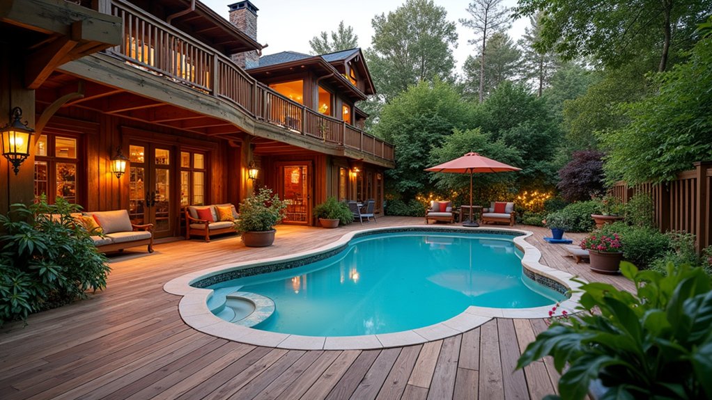 17 Bold Above Ground Pool Deck Multi Level Designs That Add Dimension vintage poolside retro charm