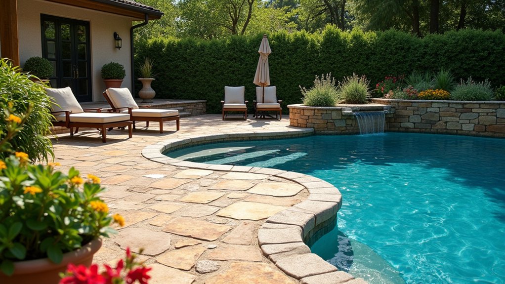 23 Beautiful Pool Deck Ideas Inground Pavers for a Polished Look warm earthy pool deck