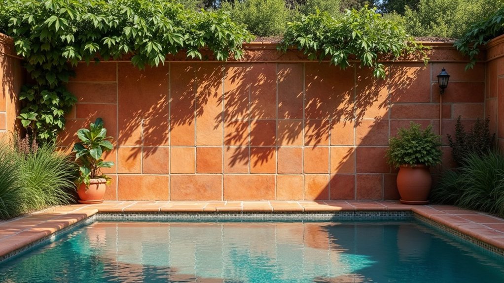 17 Unique Pool Deck Wall Decorating Ideas That Add Visual Interest warm earthy poolside vibes