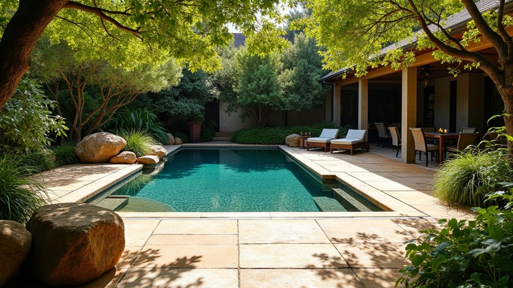 23 Natural Pool Landscaping With Rocks for Earthy, Organic Style warm inviting sandstone patio