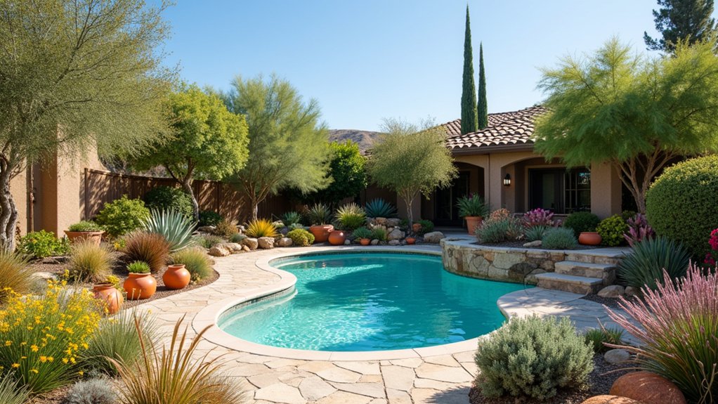 18 Water-Wise Pool Xeriscaping Ideas for a Beautiful, Low-Water Backyard water efficient pool landscaping ideas
