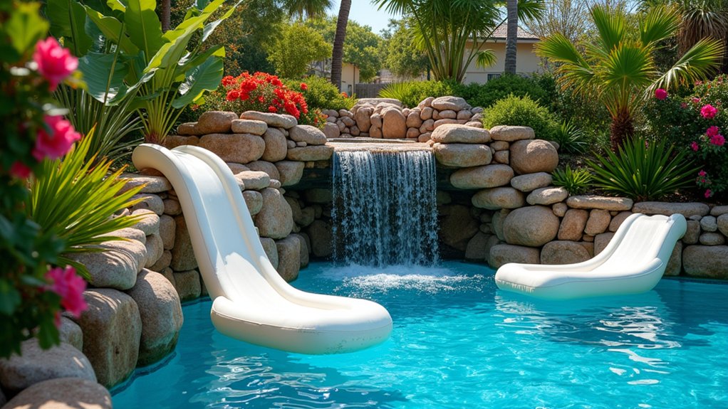 23 Fun Pool Landscaping With Slide Features Kids Will Love waterfall slide adventure awaits