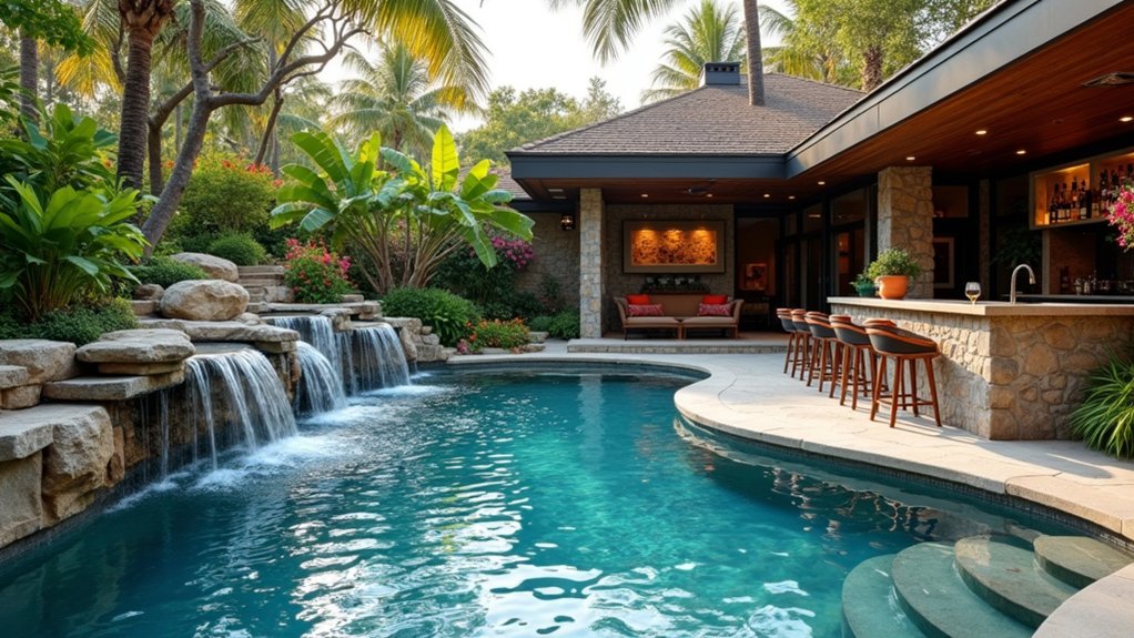 23 Dreamy Pool Ideas With Waterfall Features to Wow Guests waterfall swim up bar paradise