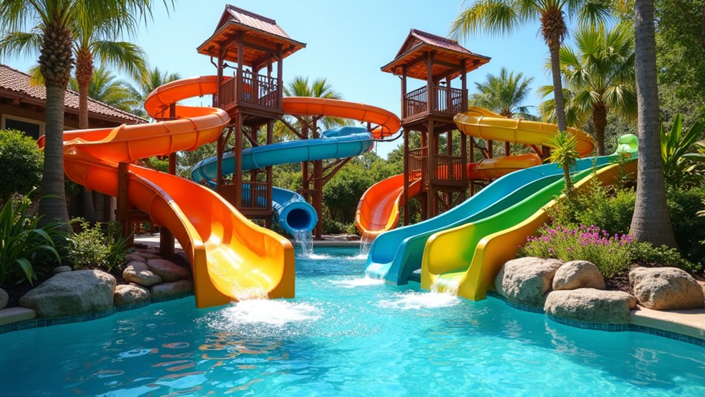 23 Fun Pool Landscaping With Slide Features Kids Will Love whimsical backyard water paradise