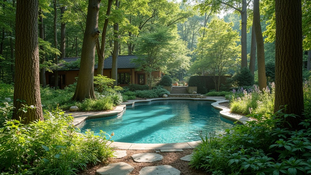 15 Stunning Pool Landscaping Backyard Looks You’ll Want to Copy woodland retreat with nature