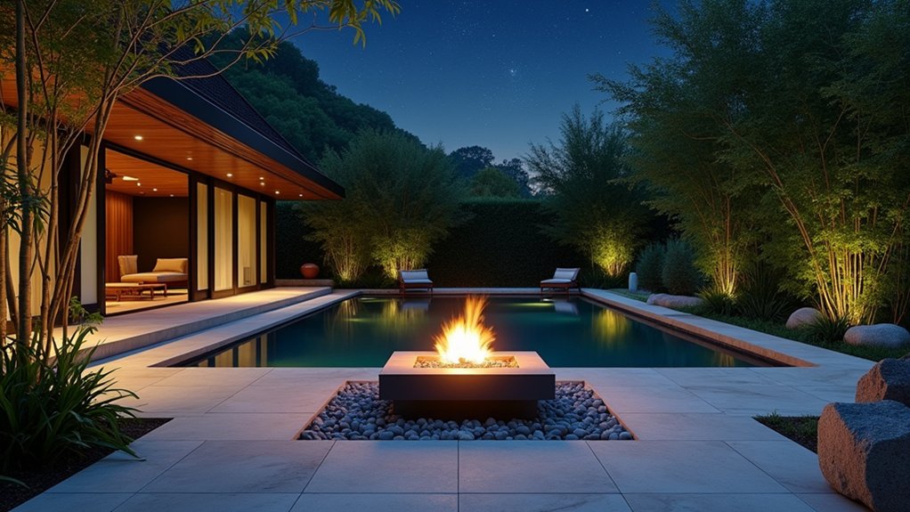 23 Serene Zen Pool Deck Ideas for a Tranquil Outdoor Retreat zen fire pit tranquility
