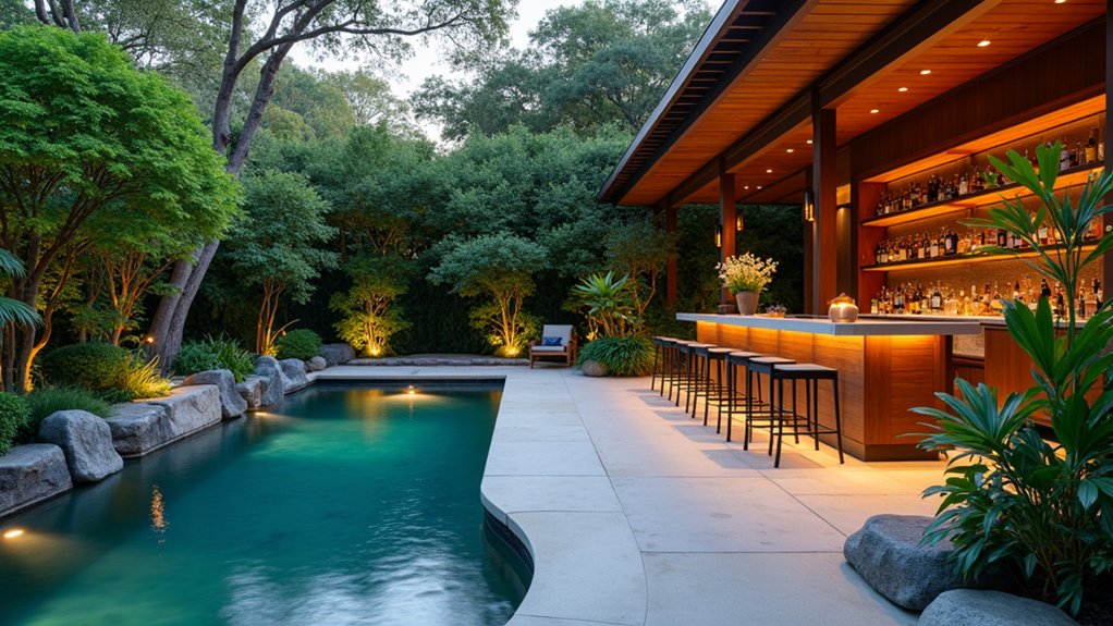 21 Fun Pool Deck With Bar Ideas That Bring the Party Outdoors zen garden pool retreat