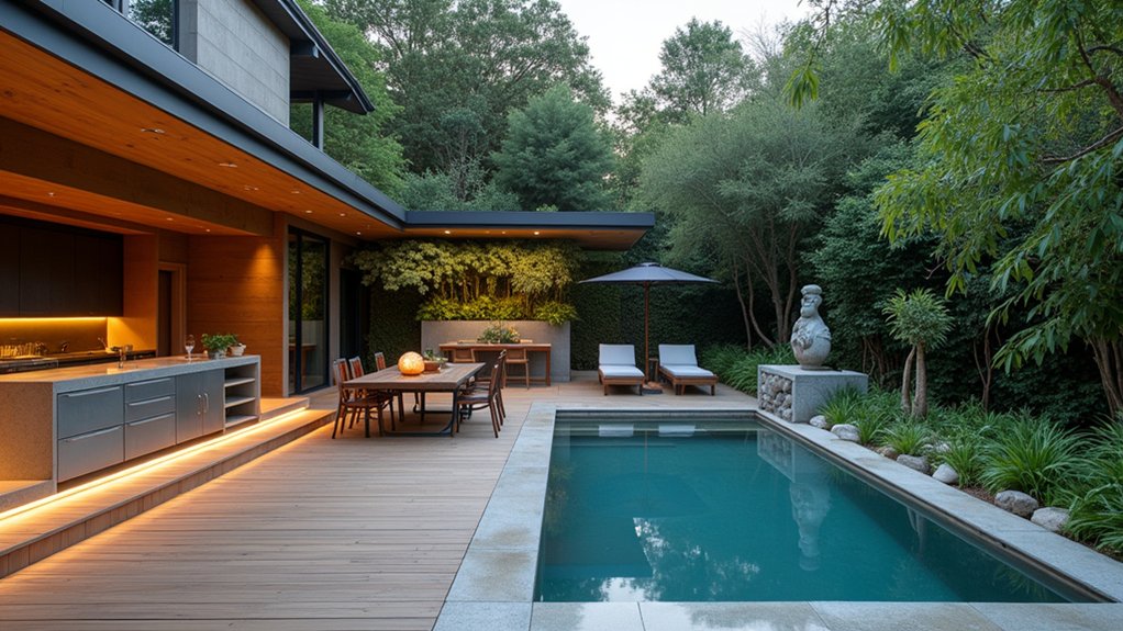 23 Bold Pool Deck With Outdoor Kitchen Ideas for the Ultimate Entertaining Space zen inspired pool deck oasis