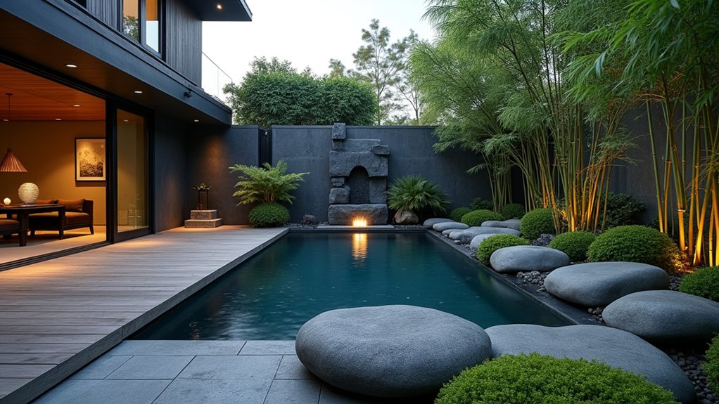 23 Modern Pool Landscaping Ideas That Redefine Backyard Design zen inspired tranquil poolside elements