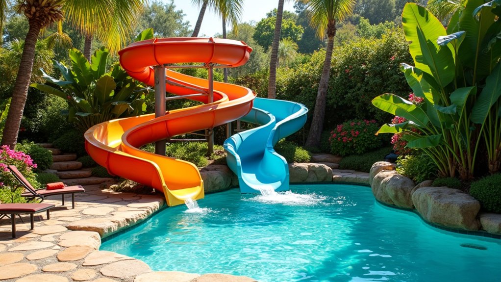 23 Fun Pool Landscaping With Slide Features Kids Will Love zigzag slide adventure awaits