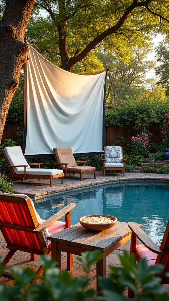 24 Creative Pool House For Small Backyard Ideas That Make Every Foot Count backyard poolside movie nights