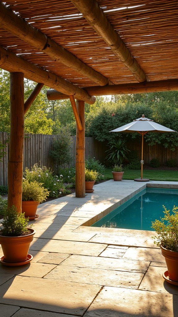 19 Rustic Pool Pergola Ideas With Earthy Appeal bamboo enhances rustic elegance