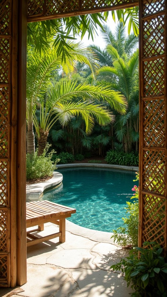18 Natural Pool Shade Ideas That Rely on Beautiful Landscaping bamboo fencing creates tranquility