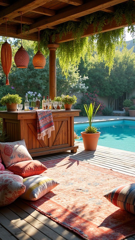 21 Fun Pool House With Bar Ideas That Elevate Summer Parties bohemian textiles for relaxation