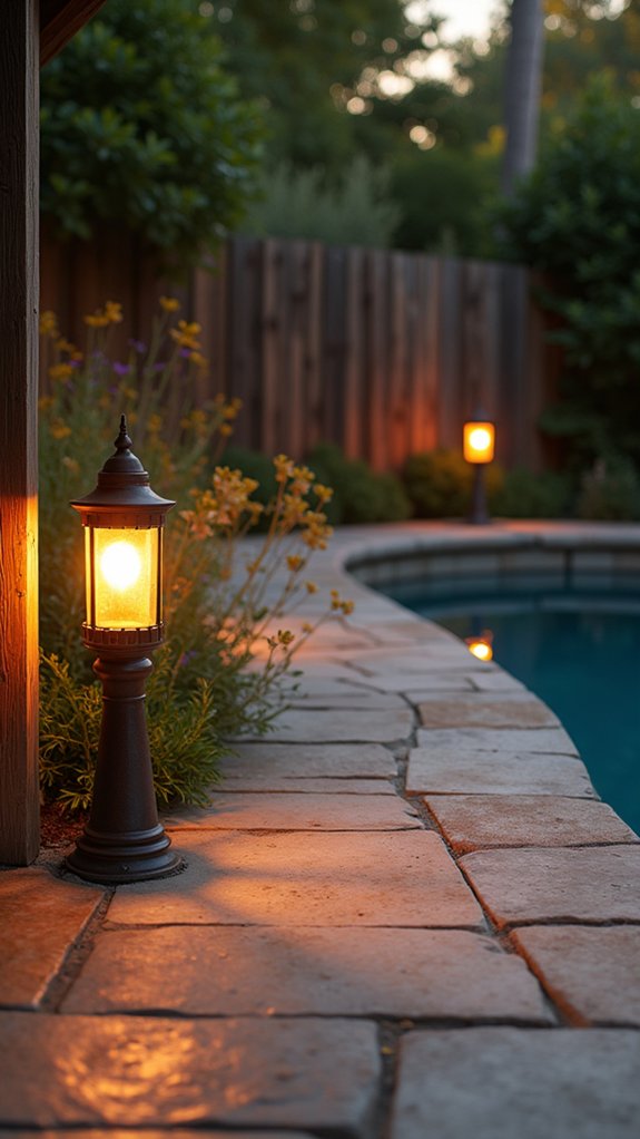 23 Gorgeous Backyard Pool Lighting Ideas That Create a Warm Evening Glow bollard lights enhance pool safety