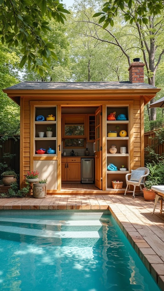 19 Smart Small Pool House Ideas That Maximize Tight Spaces built in storage solutions implemented