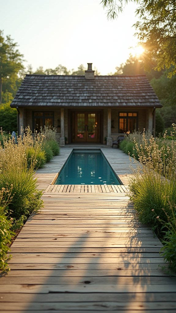 24 Farmhouse Pool House Ideas Full of Cozy Country Style calming minimalist pool retreat