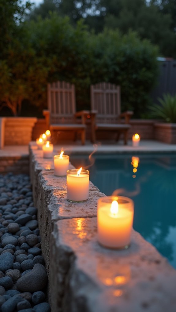 24 Soft Pool Edge Lighting Ideas That Outline the Water Beautifully candlelit poolside ambiance creation