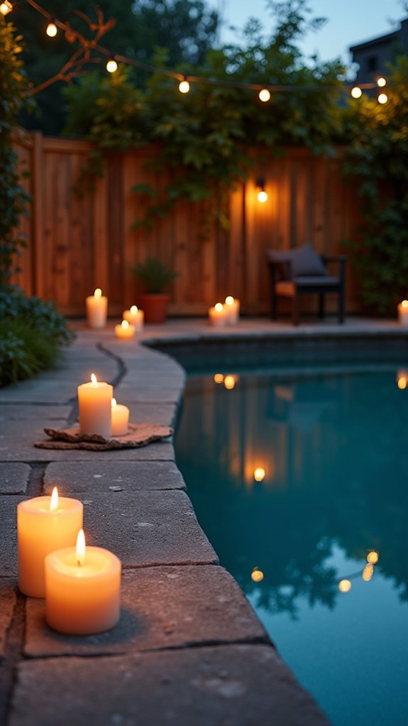 18 Relaxing Pool Lighting At Night Ideas That Create a Peaceful Mood candlelit poolside tranquility ambiance