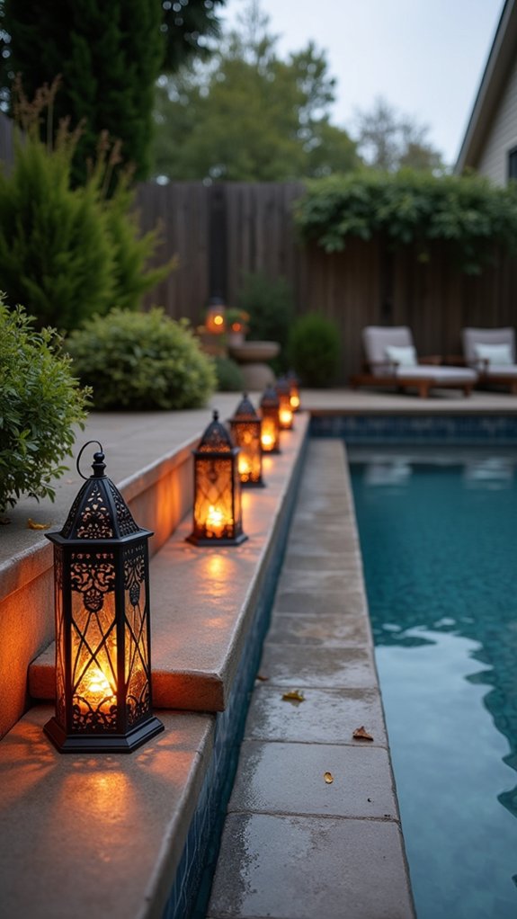21 Helpful Pool Stairs Lighting Ideas That Guide Each Step charming poolside decorative lanterns