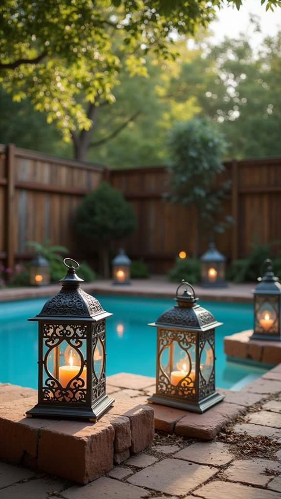 19 Practical Pool Fence Lighting Ideas That Boost Security and Style charming rustic candle lanterns