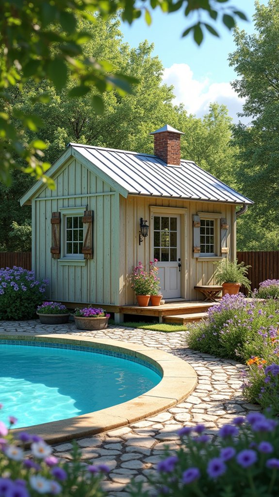 24 Farmhouse Pool House Ideas Full of Cozy Country Style charming rustic garden shed