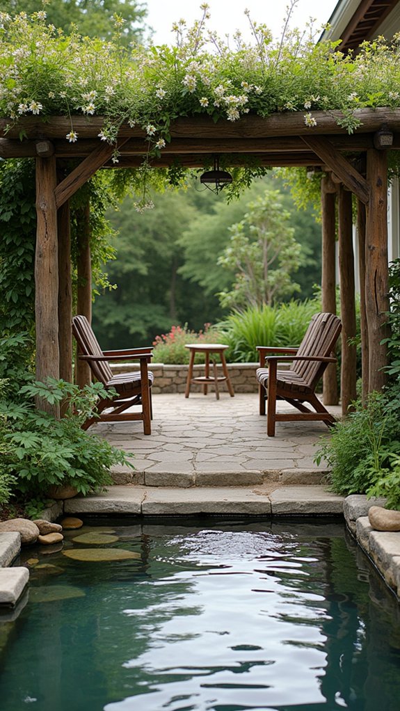 18 Natural Pool Shade Ideas That Rely on Beautiful Landscaping charming rustic log arbors
